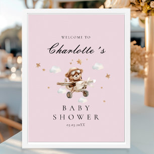 Teddy Bear & Aeroplane Welcome Baby Shower Poster
