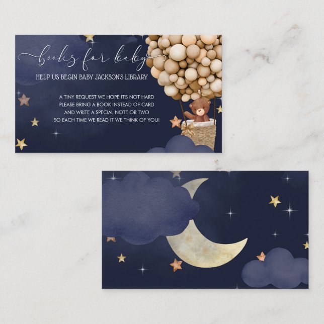 Teddy Bear Air Balloon Books for Baby Request Enclosure Card (Front/Back)