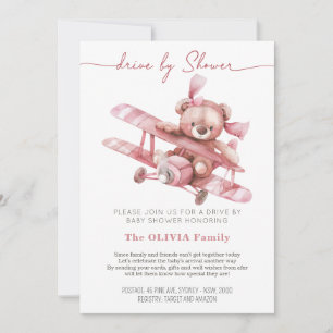 Teddy Bear Airplane   Baby Shower by Mail Pink Invitation
