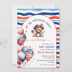 Teddy Bear  All American Baby 4th July Baby Shower Invitation