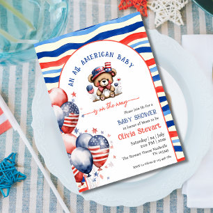Teddy Bear  All American Baby 4th July Baby Shower Invitation