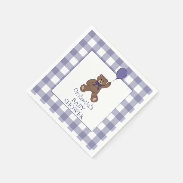 Teddy Bear and Balloon Purple Baby Shower Napkin (Corner)