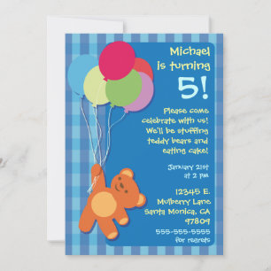 Teddy Bear and Balloons Birthday Party Invitation