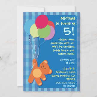 Teddy Bear and Balloons Birthday Party Invitation