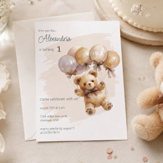 Teddy Bear and Balloons Birthday Party Invitation