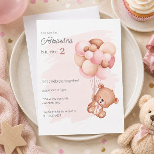 Teddy Bear and Balloons Birthday Party  Invitation