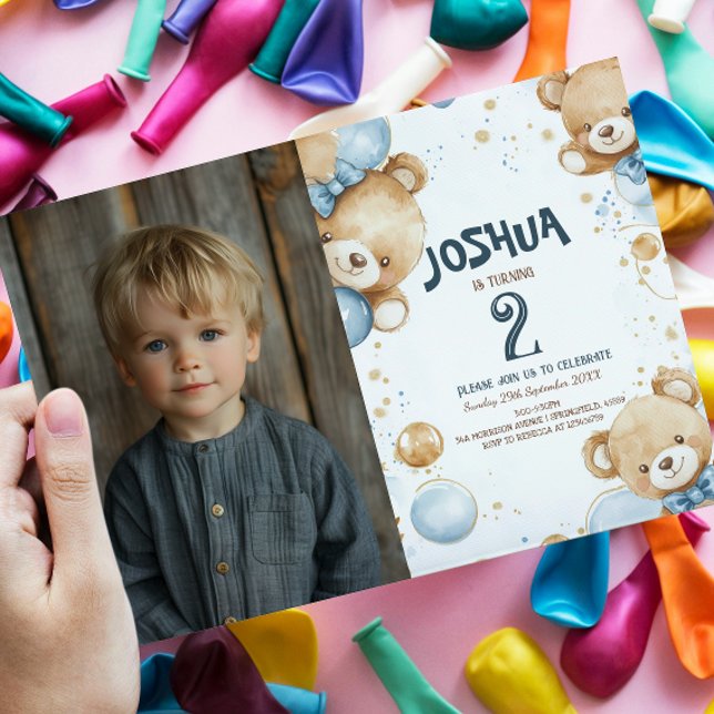 Teddy Bear And Balloons Kids Birthday Party Invitation (Creator Uploaded)