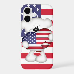 Teddy Bear and Big USA Flag Heart