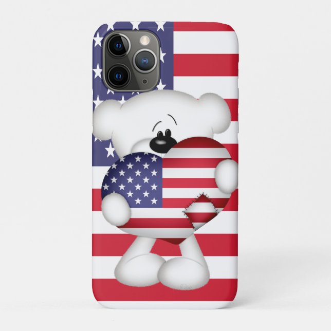 Teddy Bear and Big USA Flag Heart Case-Mate iPhone Case (Back)