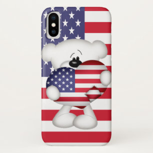 Teddy Bear and Big USA Flag Heart iPhone X Case