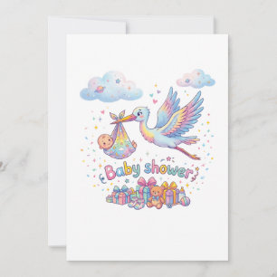 Teddy Bear and Bird Baby Shower Art Invitation