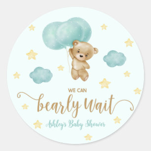 Teddy Bear and Blue Balloons Baby Shower Favour Classic Round Sticker