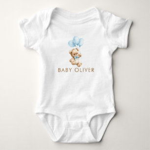 Teddy Bear and Blue Balloons Cute Baby Shower Gift Bodysuit