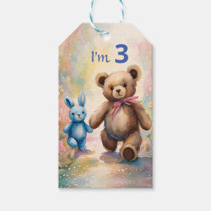 Teddy bear and Bunny In a Pastel Garden Gift Tags