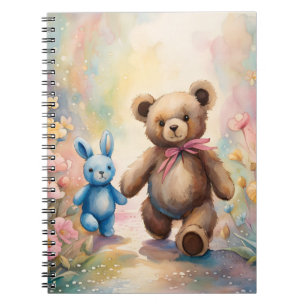 Teddy bear and Bunny In a Pastel Garden Notebook