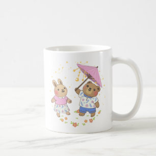 Teddy Bear and Bunny under the Stars Illustration Coffee Mug