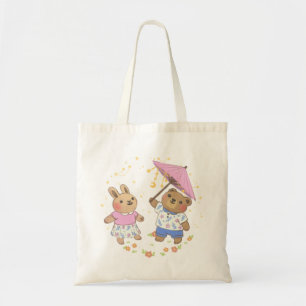 Teddy Bear and Bunny under the Stars Illustration Tote Bag