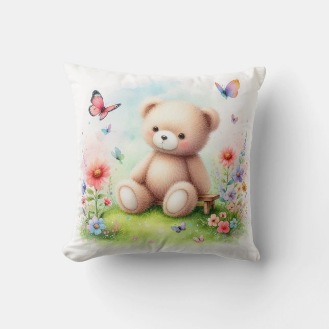 Teddy Bear and Butterflies Cushion (Front)