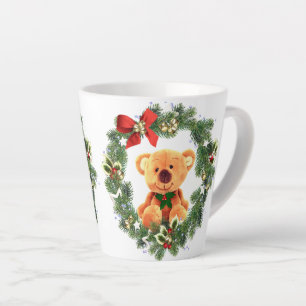 Teddy Bear and Christmas Wreath Holiday Home Latte Mug