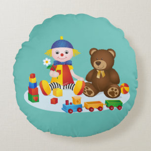 Teddy Bear and Clown Nursery Room Round Cushion