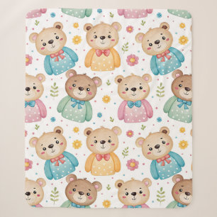 Teddy bear and flowers sherpa blanket