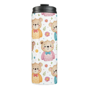 Teddy bear and flowers thermal tumbler