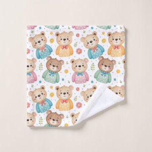 Teddy bear and flowers wash cloth