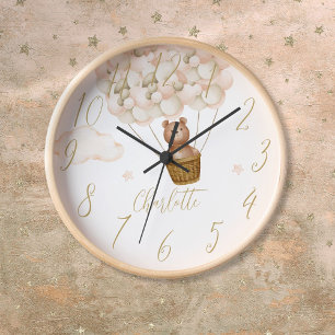 Teddy Bear And Gold Balloons Personalised Clock