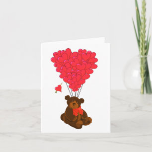 Teddy bear and heart balloons holiday card