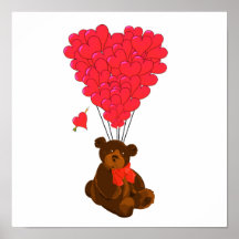 Teddy bear and  heart balloons
