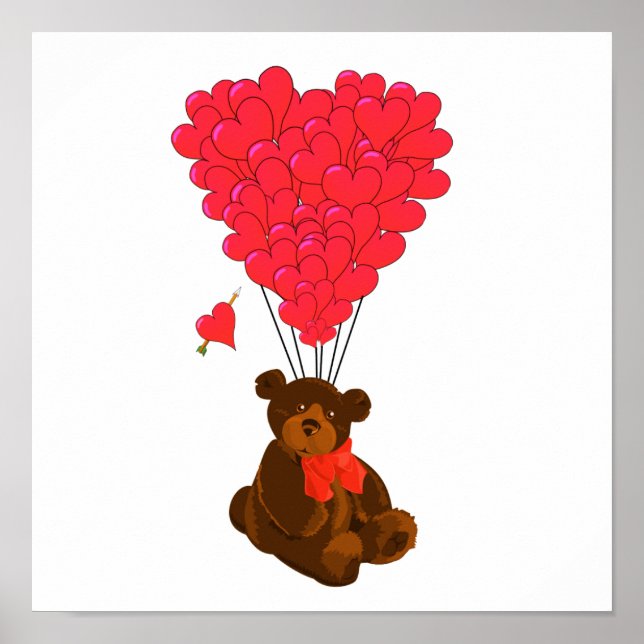 Teddy bear and  heart balloons poster (Front)