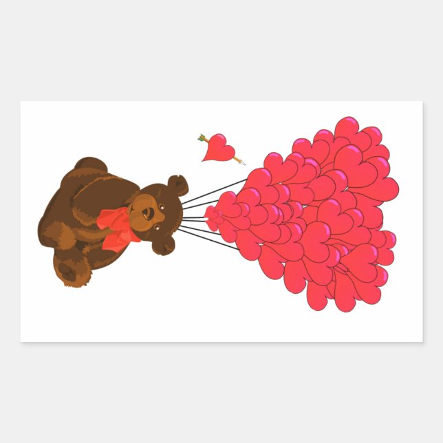 Teddy bear and  heart balloons rectangular sticker (Front)