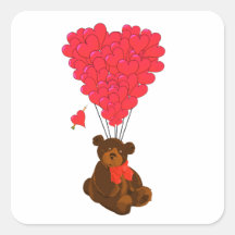 Teddy bear and heart balloons