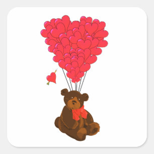 Teddy bear and heart balloons square sticker