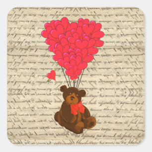 Teddy bear and heart square sticker