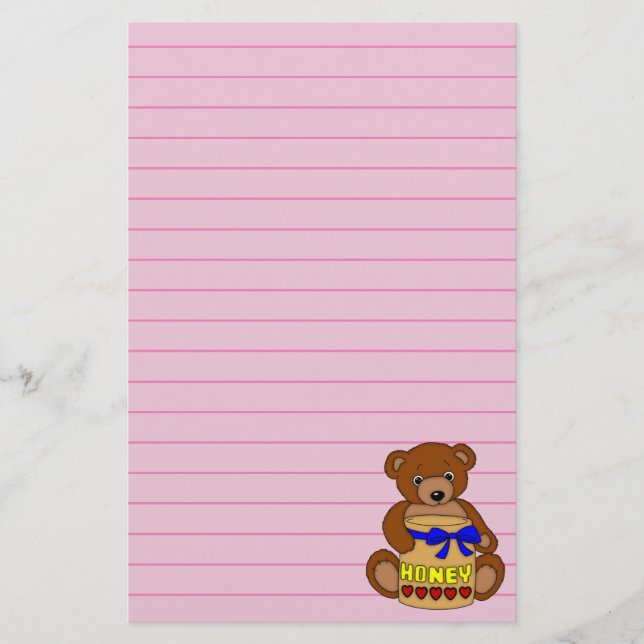 Teddy Bear and Honey Jar Stationery (Front)
