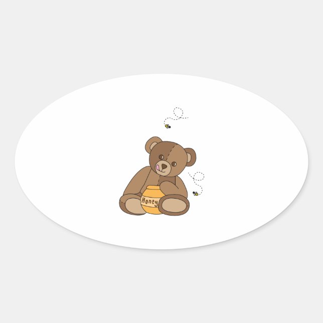 Teddy Bear And Honey Oval Sticker (Front)