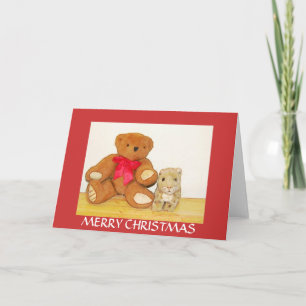 Teddy Bear and  Lion Cub  Christmas Card
