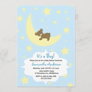 Teddy Bear and Moon Baby Shower Invite - Boy