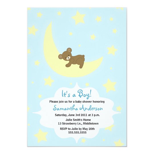 Teddy Bear and Moon Baby Shower Invite - Boy