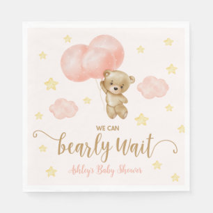 Teddy Bear and Pink Balloons Baby Shower Napkin