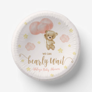 Teddy Bear and Pink Balloons Baby Shower Paper Plate