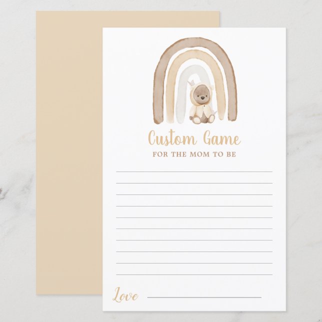 Teddy bear and Rainbow Baby Shower Custom Game (Front/Back)