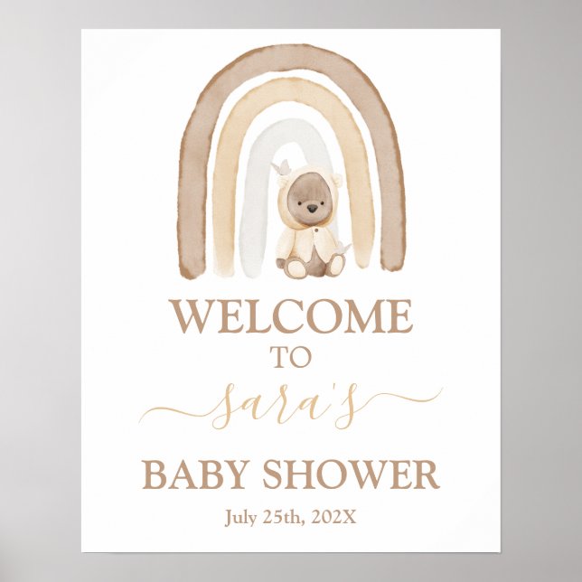 Teddy Bear and Rainbow Baby Shower Welcome sign (Front)
