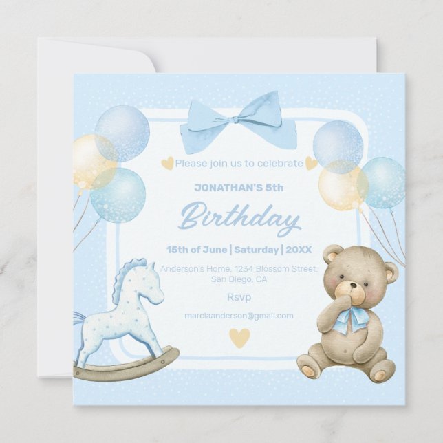 Teddy Bear And Rocking Horse Invitation (Front)
