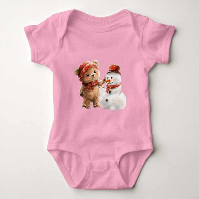 Teddy Bear and Snowman Baby Bodysuit (Front)