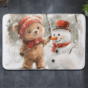 Teddy Bear and Snowman Bath Mat