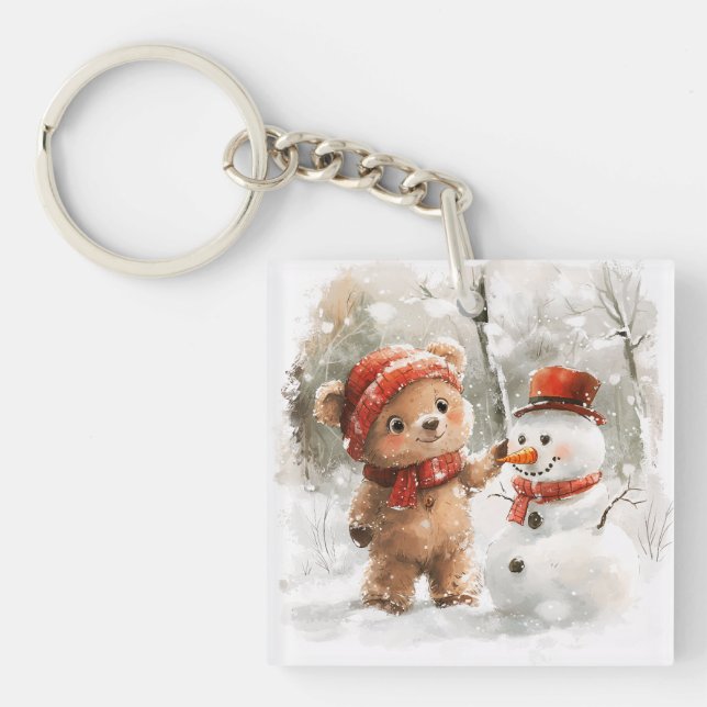Teddy Bear and Snowman Key Ring (Front)