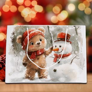 Teddy Bear and Snowman Large Gift Bag