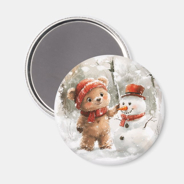 Teddy Bear and Snowman Magnet (Front/Back)